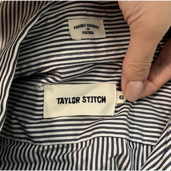 Taylor Stitch Navy Stripe Long Sleeve Men's Casual Button Down Shirt Size 40 - Picture 4 of 5